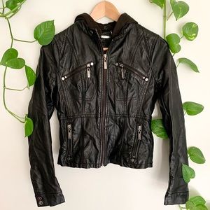 Jou Jou JR LG Faux Leather Black Jacket